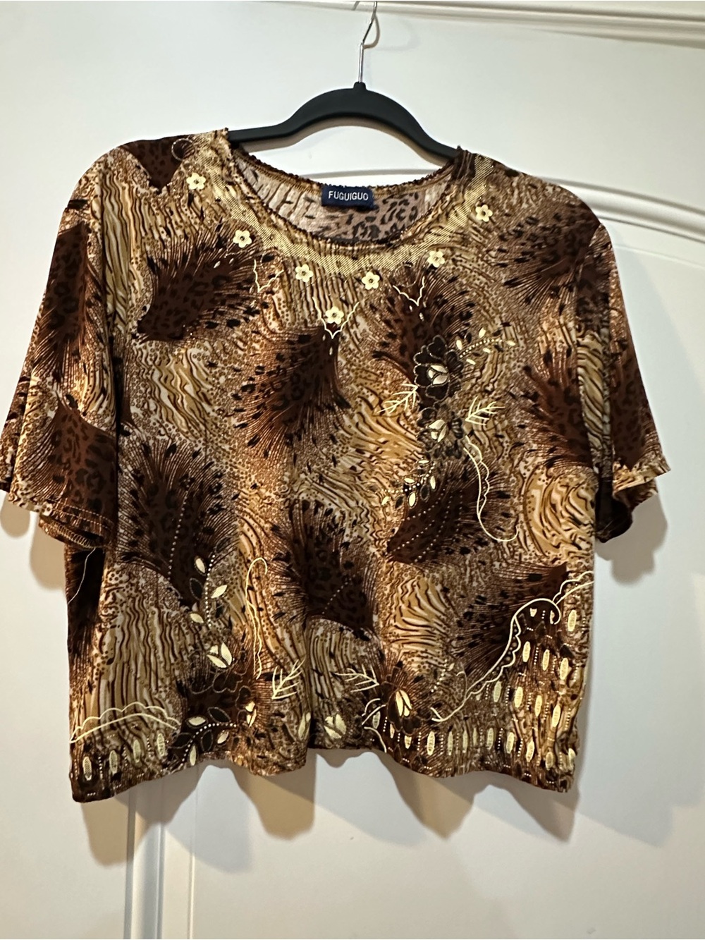 Brown Short Sleeve Patterned Tee